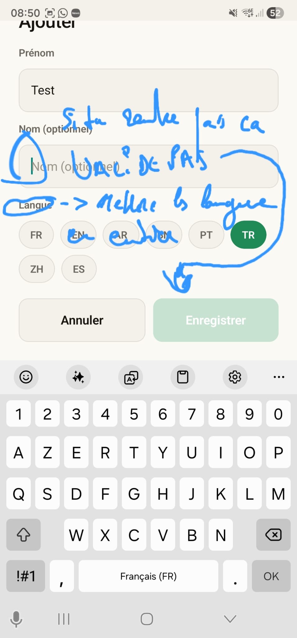 Retour annoté sur le choix de langue