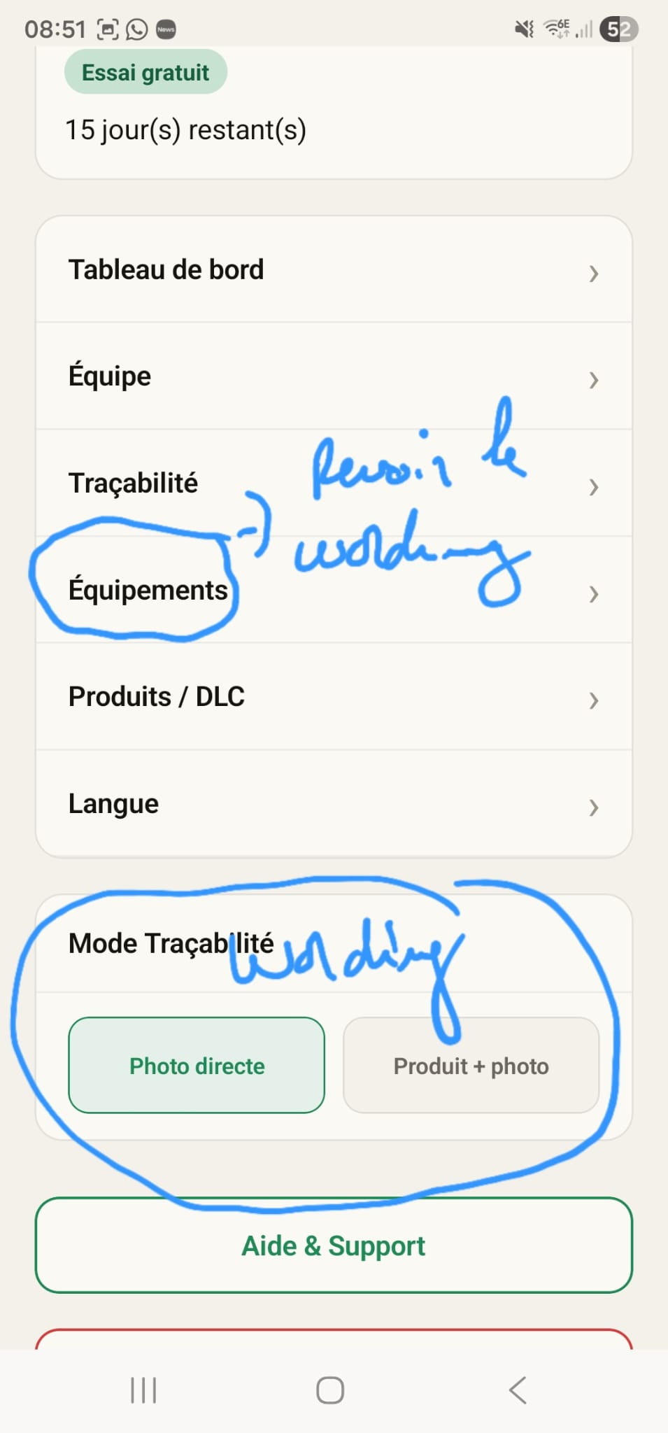 Retour annoté sur les réglages de traçabilité